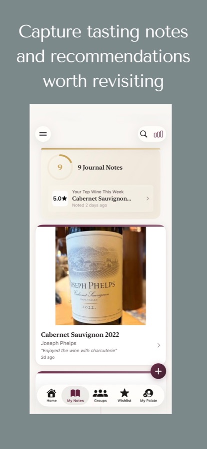 A private wine journal of tasting notes and ratings